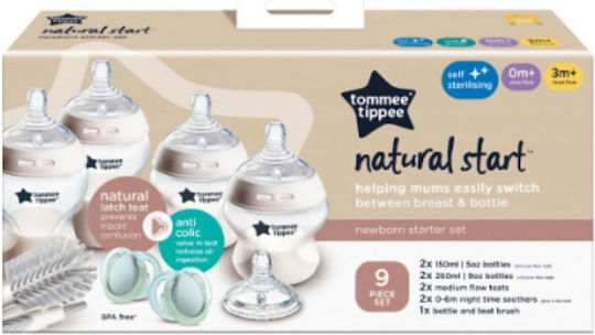 Tommee Tippee Σετ Πλαστικά Μπιμπερό Natural Start Κατά των Κολικών με Θηλή Σιλικόνης για 0+ μηνών 150ml 9τμχ