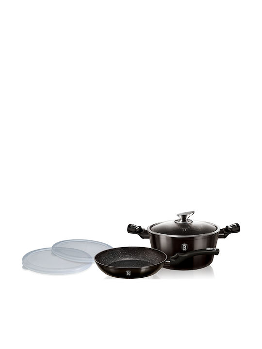 Berlinger Haus Shiny Black Edition Cookware Set of Aluminum with Stone Coating Black 5pcs