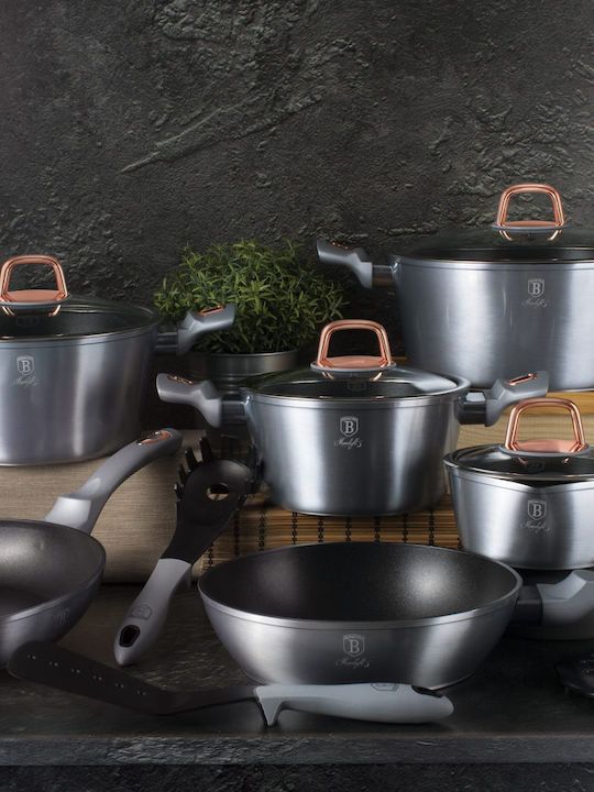 Berlinger Haus Moonlight Collection Cookware Set of Aluminum with Non-stick Coating Grey 15pcs