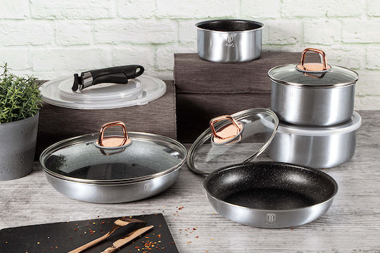 Berlinger Haus Moonlight Collection Cookware Set of Aluminum Silver with Non-stick Interior Coating 5 Pieces