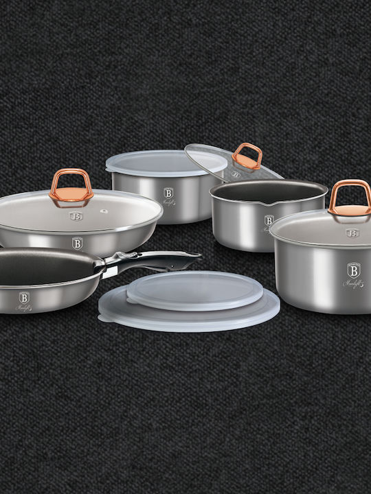 Berlinger Haus Moonlight Collection Cookware Set of Aluminum with Ceramic Coating Silver 12pcs