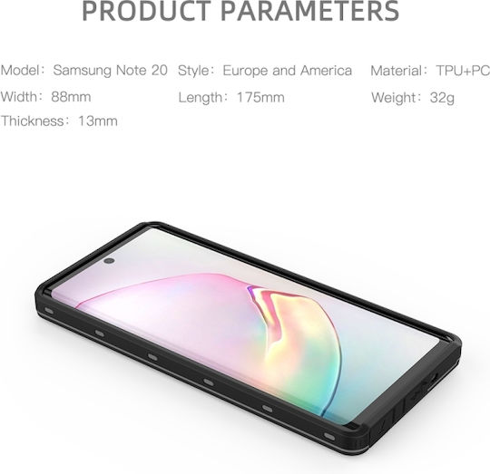 Redpepper Shockproof Waterproof 360 Full Cover Πλαστικό Αδιάβροχο Μαύρο (Galaxy Note 20)