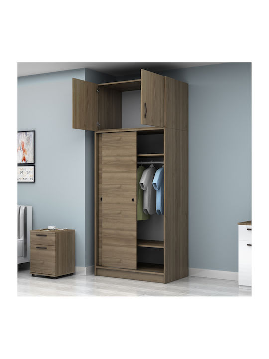 Double Door Wardrobe Sliding Regio with Loft Walnut 100x60x240cm