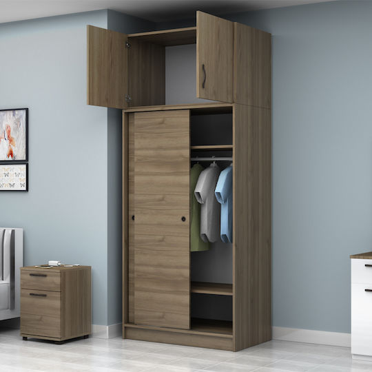 Doppeltür Kleiderschrank Schieben Regio mit Aufsatz Walnut 100x60x240cm
