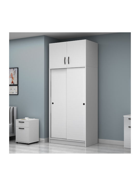 Double Door Wardrobe Sliding Regio with Loft White 100x60x240cm