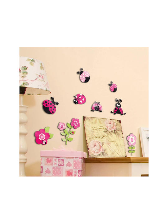 Ango Kinder Wandsticker Wand 3D Schaumstoff Pink Ladybugs 30x30cm 10Stück