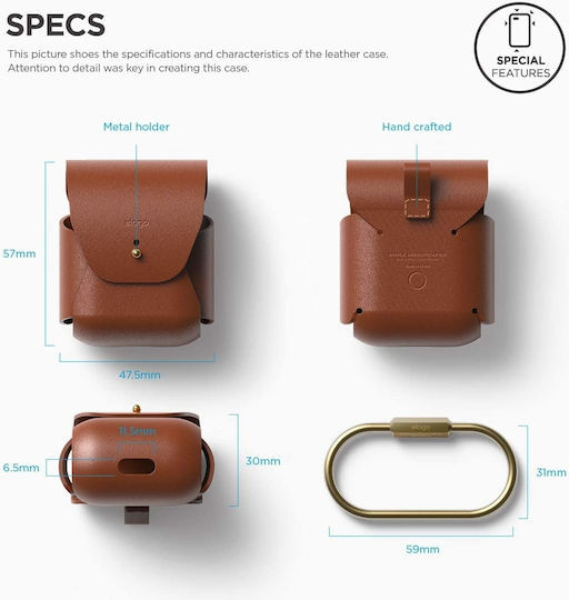 Elago Airpods Pro Leather Case Leather with Hook in Brown color for Apple AirPods Pro