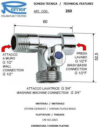 Кръст Пералня Remer 1/2" X 3/4" Инча Сферичен