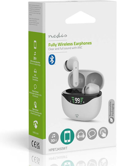 Nedis HPBT2450WT In-ear Bluetooth Handsfree Ακουστικά με Θήκη Φόρτισης Λευκά