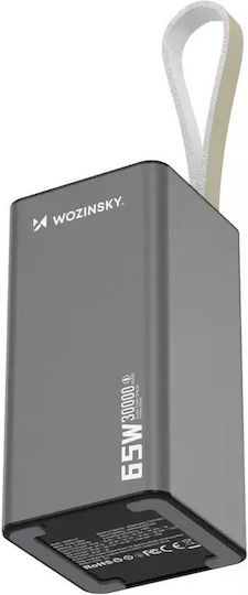 Wozinsky K65+ Power Bank 30000mAh 65W με Θύρα USB-A και 2 Θύρες USB-C Power Delivery Μαύρο