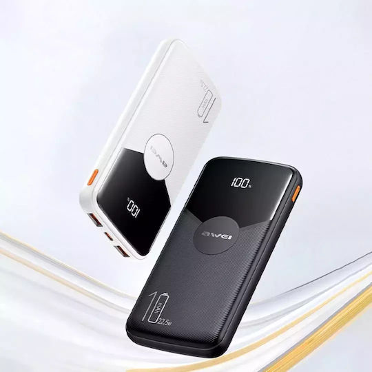 Awei P63K Power Bank 10000mAh 22.5W with 2 USB-A Ports and USB-C Port Black