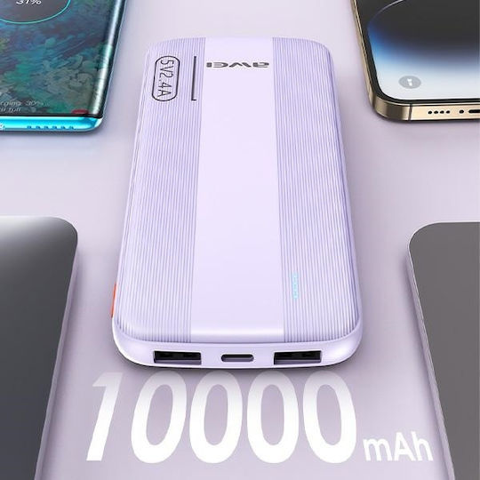 Awei P20K Power Bank 10000mAh cu 2 Porturi USB-A Negru