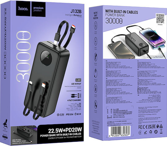 Hoco J132B Power Bank 20000mAh 20W με Θύρα USB-A και Θύρα USB-C Power Delivery Μαύρο