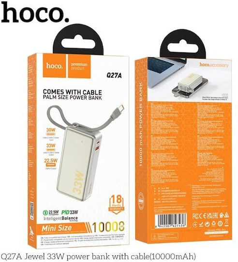 Hoco Q27A Power Bank 10000mAh 33W with USB-A Port Gold