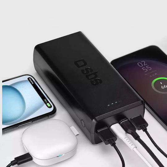 SBS Power Bank 30000mAh 20W με 2 Θύρες USB-A και 2 Θύρες USB-C Power Delivery Μαύρο