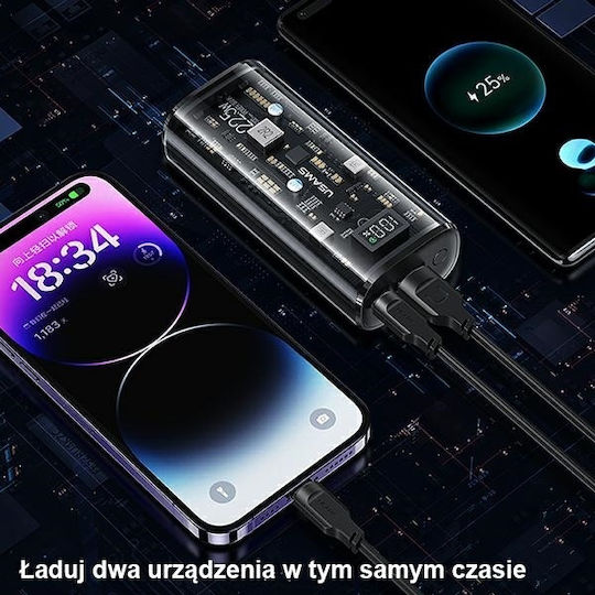 Usams US-CD189 Power Bank 9000mAh 20W με Θύρα USB-A και Θύρα USB-C Power Delivery / Quick Charge 3.0 Μαύρο