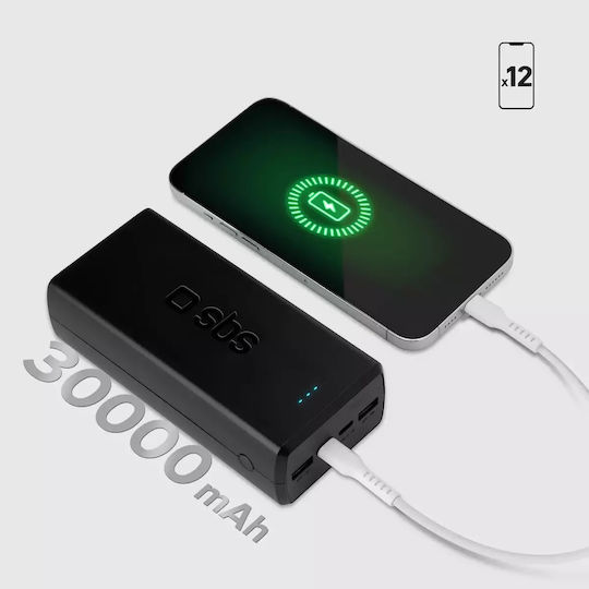 SBS Power Bank 30000mAh 20W με 2 Θύρες USB-A και 2 Θύρες USB-C Power Delivery Μαύρο