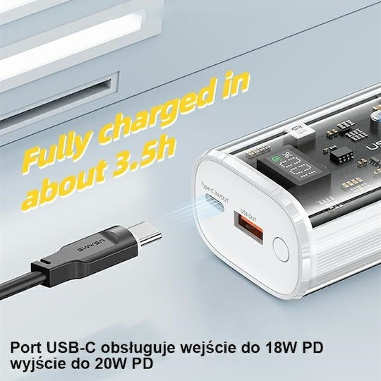 Usams US-CD189 Power Bank 9000mAh 20W με Θύρα USB-A και Θύρα USB-C Power Delivery / Quick Charge 3.0 Μαύρο
