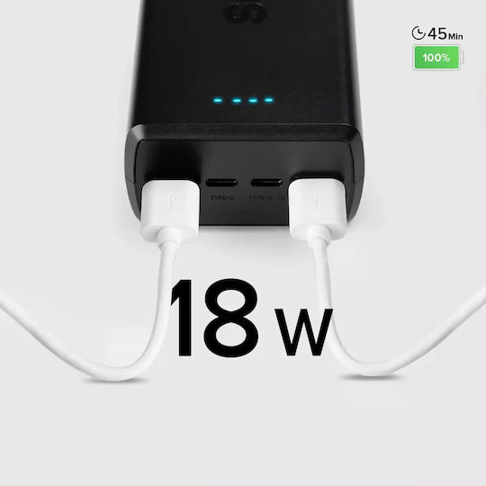 SBS Power Bank 30000mAh 20W με 2 Θύρες USB-A και 2 Θύρες USB-C Power Delivery Μαύρο