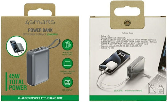 4Smarts Power Bank 20000mAh 45W με Θύρα USB-A Γκρι