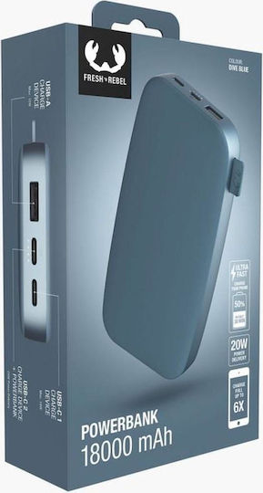Fresh 'n Rebel Power Bank 18000mAh 20W με Θύρα USB-A και 2 Θύρες USB-C Dive Blue