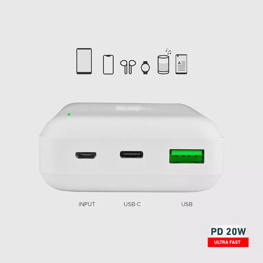 SBS Power Bank 20000mAh 20W with USB-A Port and USB-C Port Power Delivery White