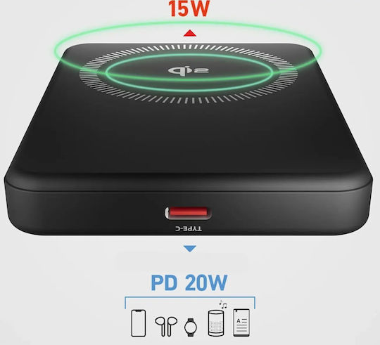 SBS Mag Power Qi2 MagSafe 5000mAh 15W με Θύρα USB-C Μαύρο