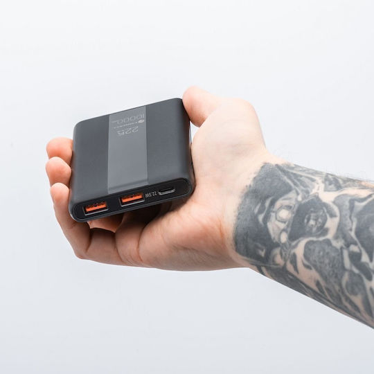 Forcell F-Energy P10k1 Power Bank 10000mAh 22.5W with 2 USB-A Ports and USB-C Port Power Delivery / Quick Charge 3.0 Black