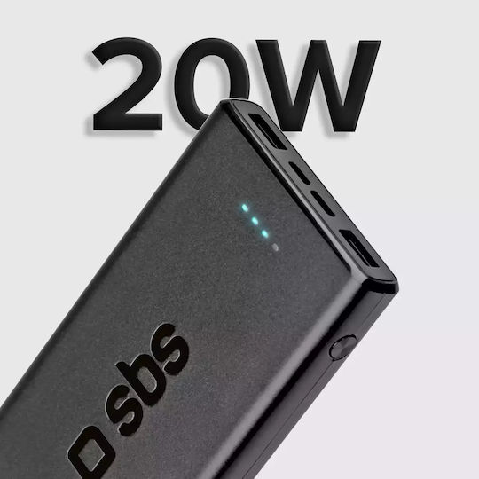 SBS Power Bank 10000mAh 20W με 2 Θύρες USB-A και Θύρα USB-C Power Delivery Μαύρο