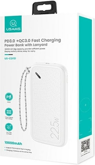 Usams CD151 Power Bank 10000mAh 22.5W με 3 Θύρες USB-A Quick Charge 3.0 Λευκό