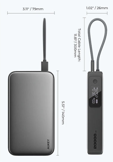 Aukey PB-Y48 Power Bank 20000mAh 130W με Θύρα USB-A και Θύρα USB-C Power Delivery
