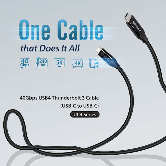 Edimax USB 4 Видео Кабел USB-C Мъжки - USB-C 240W Захранване PD Черен 1м UC4-010TB