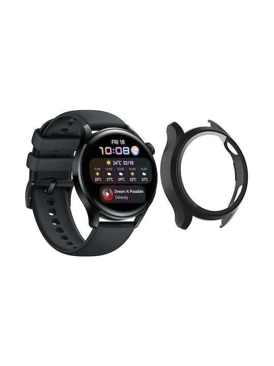 Strado 2in1 Пластмасов Калъф със Стъкло в Черен цвят за Huawei Watch 3 Pro