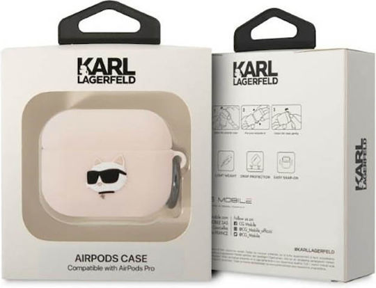 Karl Lagerfeld Klaprunchh Silicone Case Choupette Head Logo Keychain Compatible AirPods Pro Pink