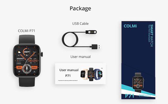 Colmi P71 45mm Smartwatch with Heart Rate Monitor (Black)