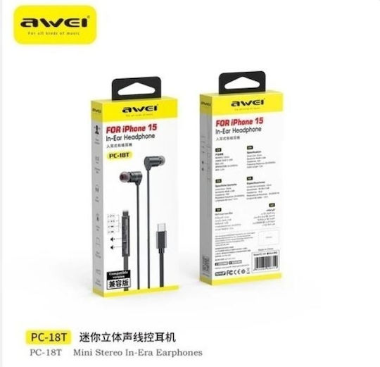 Awei PC-18T In-ear Handsfree Ακουστικά με Βύσμα USB-C Μαύρο
