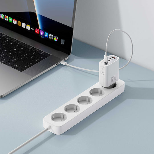 XO Φορτιστής Χωρίς Καλώδιο με Θύρα USB-A και 3 Θύρες USB-C 65W Power Delivery Λευκός (CE23)