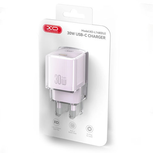 XO Зарядно без кабел GaN с USB-C порт 30W Power Delivery Лилав (L148)
