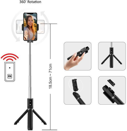 Blavec P-04 Selfie Stick Τρίποδο Κινητού Bluetooth Μαύρο