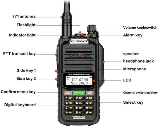 Baofeng Uv98-pro Wireless Transceiver UHF/VHF 8W with Monochrome Screen