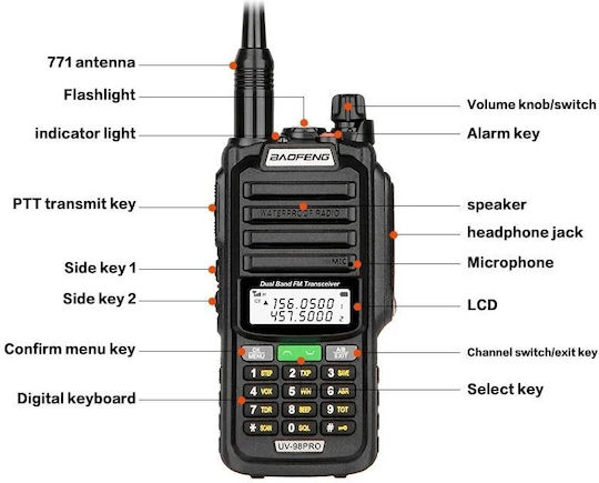 Baofeng Uv98-pro Wireless Transceiver UHF/VHF 8W with Monochrome Screen