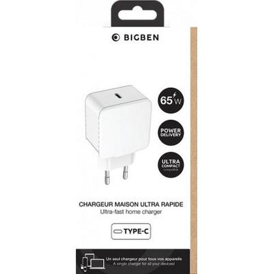 BigBen Connected Încărcător Fără Fir GaN Cu Port USB-C 65W Livrarea Energiei Alb