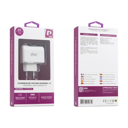 Φορτιστής Χωρίς Καλώδιο με Θύρα USB-A 5W Λευκός (Eko)