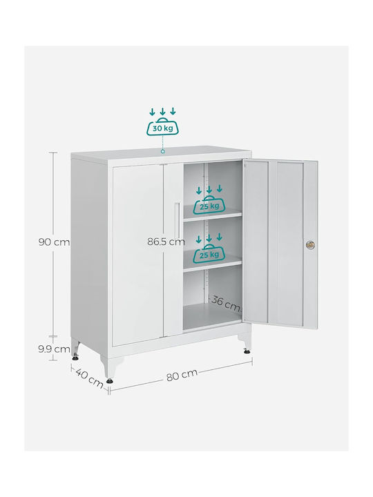Cabinet de Birou Metalic cu încuietoare în Culoare Gri, 40x80x90cm