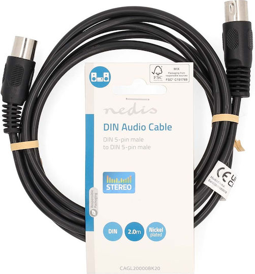 Nedis Audio Cable Din 5 Pin Male To Male 2m Nickel Plated Black