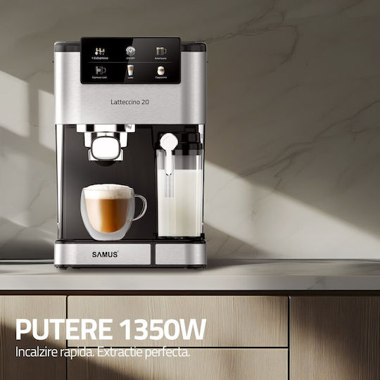 Samus Latteccino 20 Mașină de Espresso 1350W Presiune 20bar pentru Cappuccino Gri