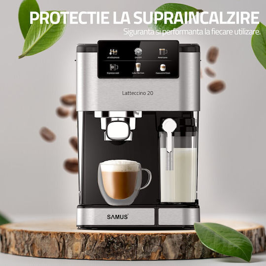 Samus Latteccino 20 Mașină de Espresso 1350W Presiune 20bar pentru Cappuccino Gri