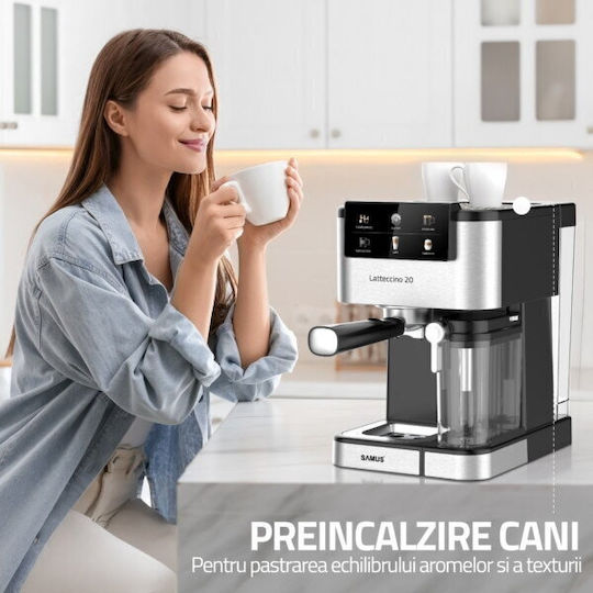 Samus Latteccino 20 Mașină de Espresso 1350W Presiune 20bar pentru Cappuccino Gri