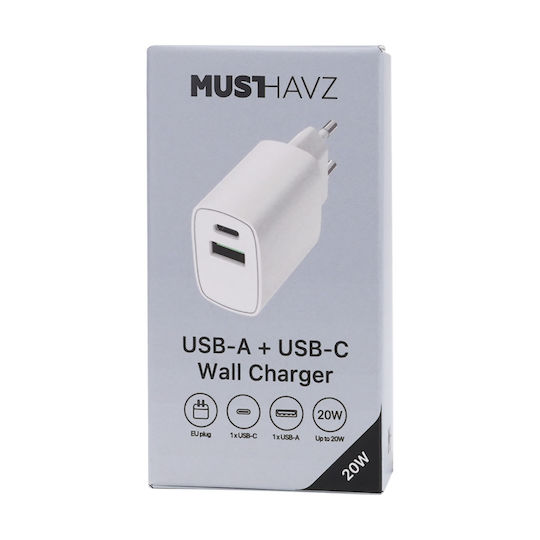 Încărcător Fără Cablu cu Port USB-A și Port USB-C 18W Livrarea energiei Albς (Grab 'N Go)