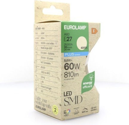 Eurolamp Λάμπα LED 8.8W 108mm για Ντουί E27 και Σχήμα A60 Θερμό Λευκό 810lm